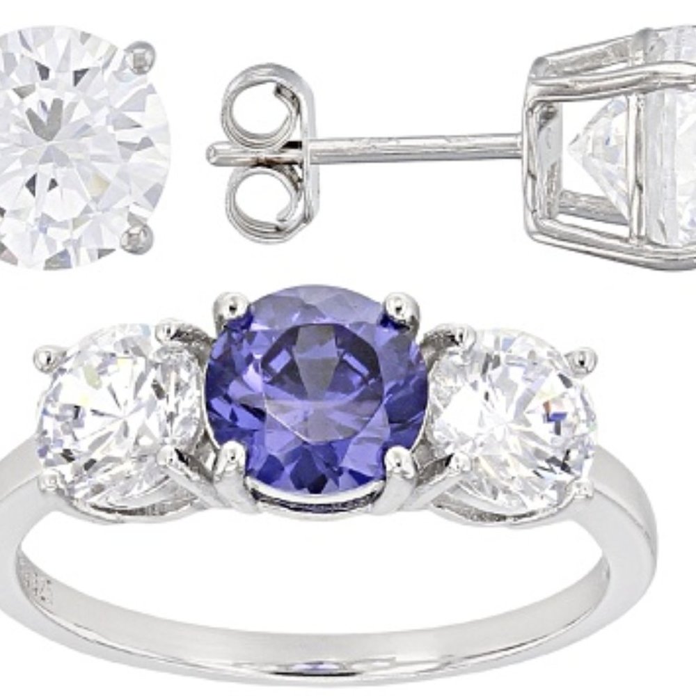 Blue and white ring SET Sterling SZ 10 NIB
